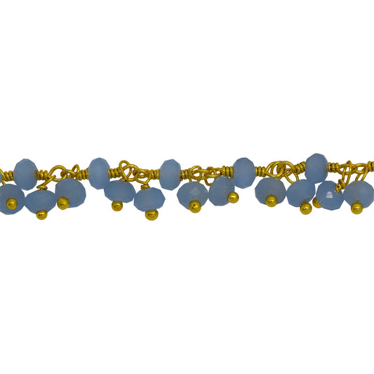 Chain by Foot. Brass Gold Plated 3.55mm Width by 2.60mm Length Natural Hand Cut Chalcedony Stone, With Two of 3.31mm Width by 2.68mm Length Chalcedony Stone Hanging off the Chain, Gem Stone Chain. Price per: 1 Inch.