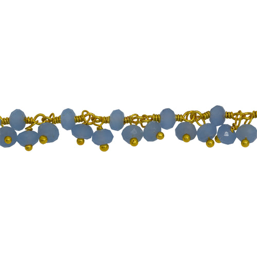Chain by Foot. Brass Gold Plated 3.55mm Width by 2.60mm Length Natural Hand Cut Chalcedony Stone, With Two of 3.31mm Width by 2.68mm Length Chalcedony Stone Hanging off the Chain, Gem Stone Chain. Price per: 1 Inch.