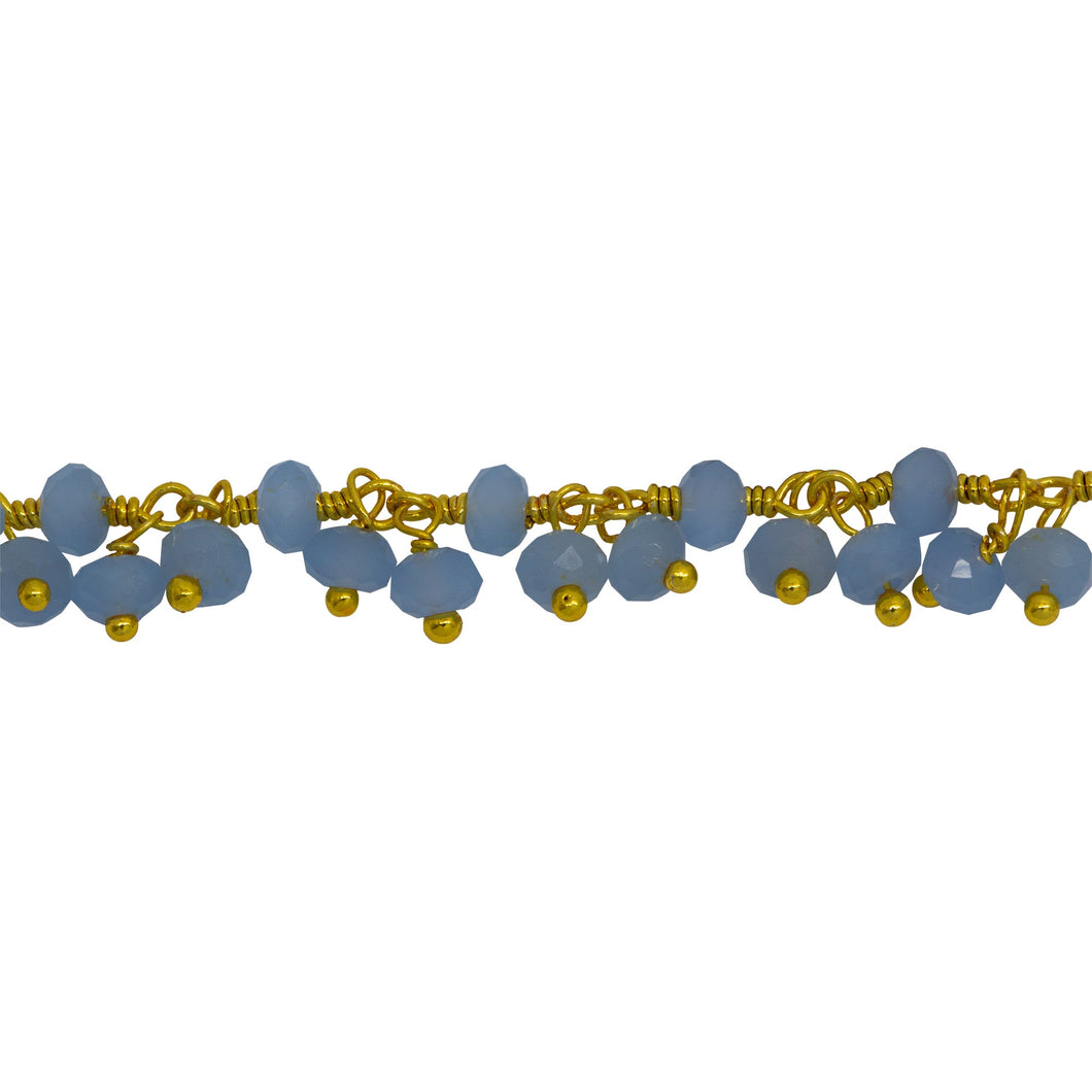 Chain by Foot. Brass Gold Plated 3.55mm Width by 2.60mm Length Natural Hand Cut Chalcedony Stone, With Two of 3.31mm Width by 2.68mm Length Chalcedony Stone Hanging off the Chain, Gem Stone Chain. Price per: 1 Inch.
