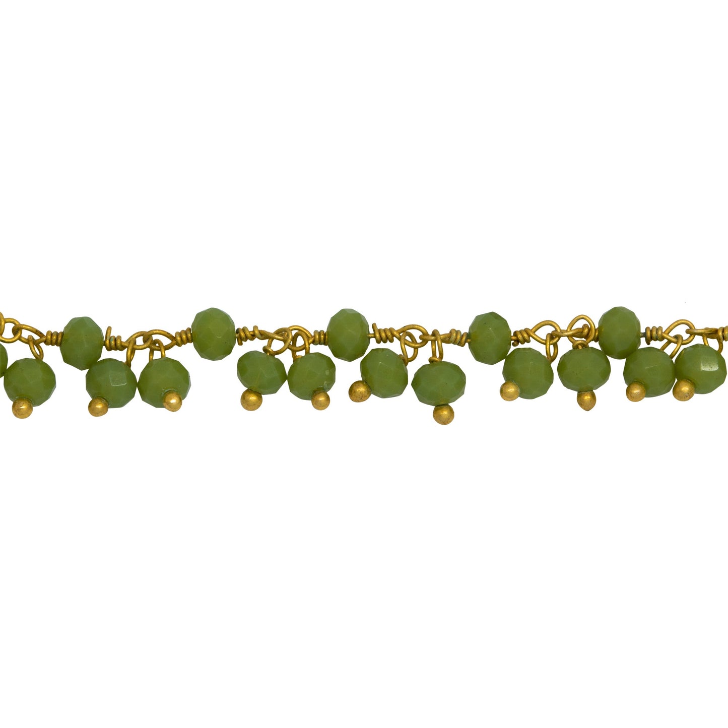 Chain by Foot. Brass Gold Plated 3.65mm Width by 2.91mm Length Natural Hand Cut Chrysoprase Stone, With Two of 3.51mm Width by 2.72mm Length Chrysoprase Stone Hanging off the Chain, Gem Stone Chain. Price per: 1 Inch.