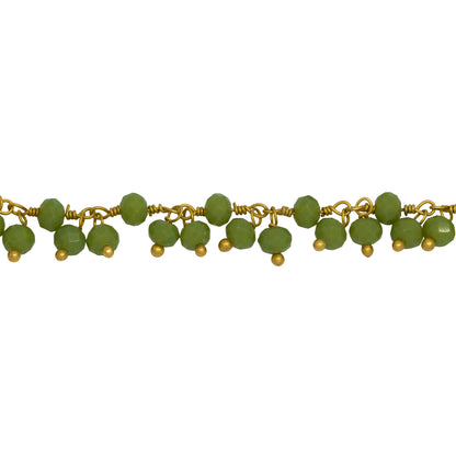 Chain by Foot. Brass Gold Plated 3.65mm Width by 2.91mm Length Natural Hand Cut Chrysoprase Stone, With Two of 3.51mm Width by 2.72mm Length Chrysoprase Stone Hanging off the Chain, Gem Stone Chain. Price per: 1 Inch.