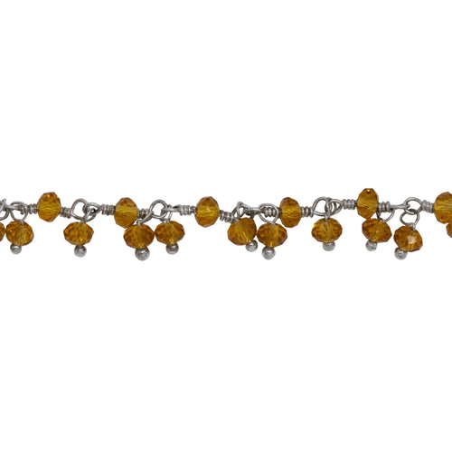 Chain by Foot. Brass Silver Plated 3.1mm Width by 2.79mm Length Natural Hand Cut Citrine Stone, With Two of 3.1mm Width by 2.79mm Length Citrine Stone Hanging off the Chain, Gem Stone Chain. Price per: 1 Inch.