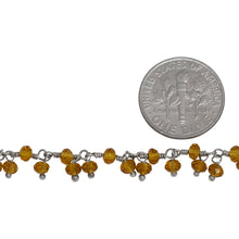 Load image into Gallery viewer, Brass Silver Plated 3.1mm Width by 2.79mm Length Natural Hand Cut Citrine Stone, With Two of 3.1mm Width by 2.79mm Length Citrine Stone Hanging off the Chain, Gem Stone Chain. Price per: 1 Inch.
