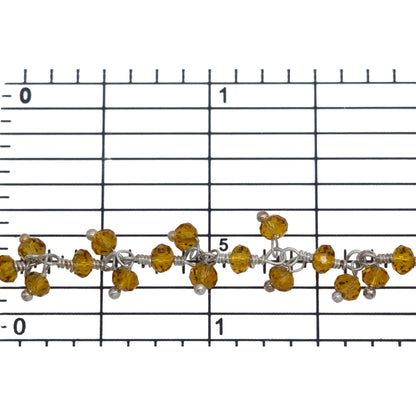 Brass Silver Plated 3.1mm Width by 2.79mm Length Natural Hand Cut Citrine Stone, With Two of 3.1mm Width by 2.79mm Length Citrine Stone Hanging off the Chain, Gem Stone Chain. Price per: 1 Inch.