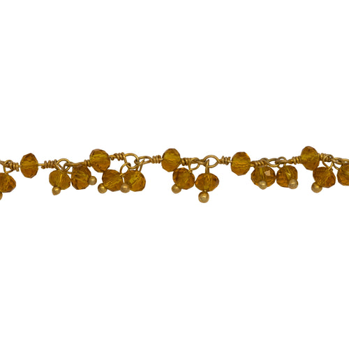 Chain by Foot. Brass Gold Plated 3.1mm Width by 2.79mm Length Natural Hand Cut Citrine Stone, With Two of 3.1mm Width by 2.79mm Length Citrine Stone Hanging off the Chain, Gem Stone Chain. Price per: 1 Inch.