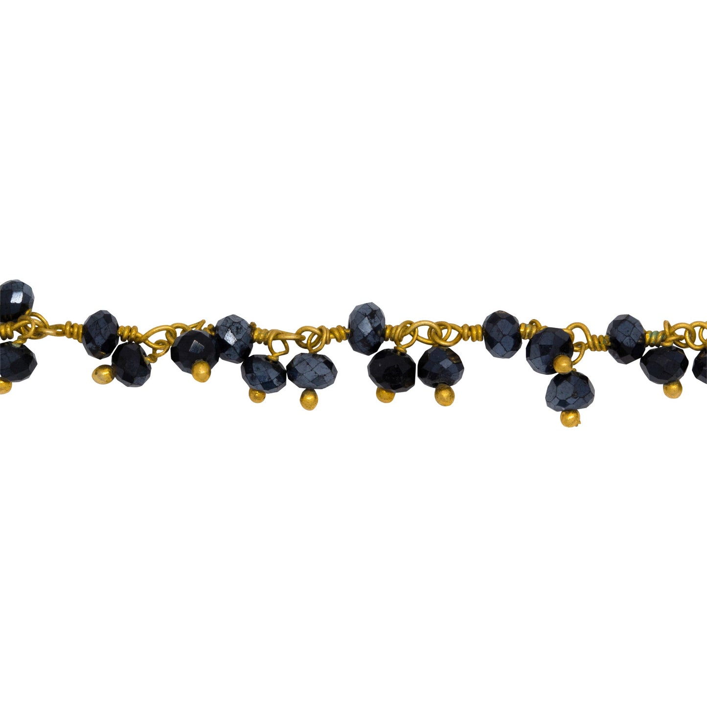 Chain by Foot. Brass Gold Plated 3.2mm Width by 2.65mm Length Natural Hand Cut Hematite Stone, With Two of 3.2mm Width by 2.65mm Length Hematite Stone Hanging off the Chain, Gem Stone Chain. Price per: 1 Inch.
