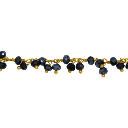 Chain by Foot. Brass Gold Plated 3.2mm Width by 2.65mm Length Natural Hand Cut Hematite Stone, With Two of 3.2mm Width by 2.65mm Length Hematite Stone Hanging off the Chain, Gem Stone Chain. Price per: 1 Inch.