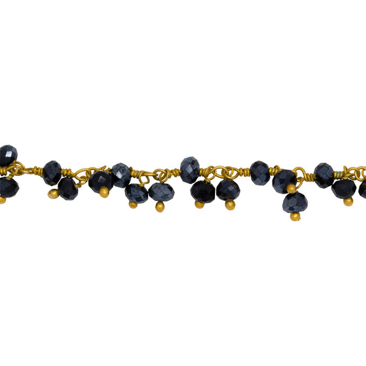 Chain by Foot. Brass Gold Plated 3.2mm Width by 2.65mm Length Natural Hand Cut Hematite Stone, With Two of 3.2mm Width by 2.65mm Length Hematite Stone Hanging off the Chain, Gem Stone Chain. Price per: 1 Inch.