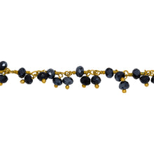 Load image into Gallery viewer, Chain by Foot. Brass Gold Plated 3.2mm Width by 2.65mm Length Natural Hand Cut Hematite Stone, With Two of 3.2mm Width by 2.65mm Length Hematite Stone Hanging off the Chain, Gem Stone Chain. Price per: 1 Inch.
