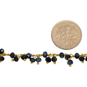 Brass Gold Plated 3.2mm Width by 2.65mm Length Natural Hand Cut Hematite Stone, With Two of 3.2mm Width by 2.65mm Length Hematite Stone Hanging off the Chain, Gem Stone Chain. Price per: 1 Inch.