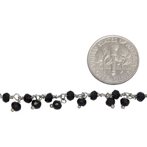 Brass Silver Plated 3.35mm Width by 2.35mm Length Natural Hand Cut Black Spinel Stone, With One of 3.35mm Width by 2.35mm Length Black Spinel Stone Hanging off the Chain, Gem Stone Chain. Price per: 1 Inch.