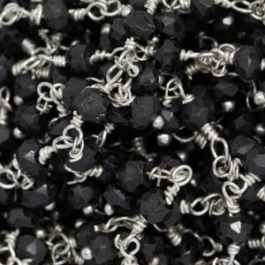 Brass Silver Plated 3.35mm Width by 2.35mm Length Natural Hand Cut Black Spinel Stone, With One of 3.35mm Width by 2.35mm Length Black Spinel Stone Hanging off the Chain, Gem Stone Chain. Price per: 1 Inch.