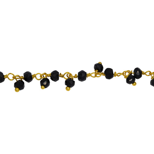 Chain by Foot. Brass Gold Plated 3.35mm Width by 2.35mm Length Natural Hand Cut Black Spinel Stone, With One of 3.35mm Width by 2.35mm Length Black Spinel Stone Hanging off the Chain, Gem Stone Chain. Price per: 1 Inch.