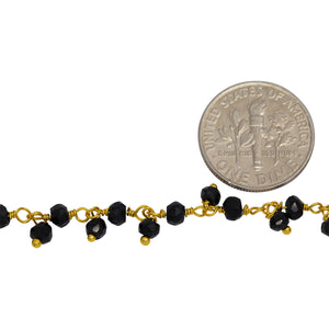 Brass Gold Plated 3.35mm Width by 2.35mm Length Natural Hand Cut Black Spinel Stone, With One of 3.35mm Width by 2.35mm Length Black Spinel Stone Hanging off the Chain, Gem Stone Chain. Price per: 1 Inch.