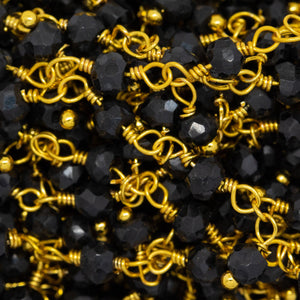 Brass Gold Plated 3.35mm Width by 2.35mm Length Natural Hand Cut Black Spinel Stone, With One of 3.35mm Width by 2.35mm Length Black Spinel Stone Hanging off the Chain, Gem Stone Chain. Price per: 1 Inch.