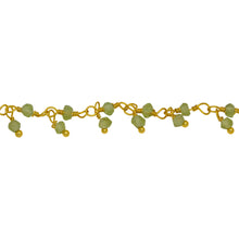 Load image into Gallery viewer, Chain by Foot. Brass Gold Plated 2.35mm Width by 2.0mm Length Natural Hand Cut Peridot Stone, With One of 2.35mm Width by 2.0mm Length Peridot Stone Hanging off the Chain, Gem Stone Chain. Price per: 1 Inch.
