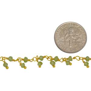 Brass Gold Plated 2.35mm Width by 2.0mm Length Natural Hand Cut Peridot Stone, With One of 2.35mm Width by 2.0mm Length Peridot Stone Hanging off the Chain, Gem Stone Chain. Price per: 1 Inch.