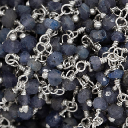 Brass Silver Plated 3.53mm Width by 2.43mm Length Natural Hand Cut Iolite Stone, With One of 2.88mm Width by 2.33mm Length Iolite Stone Hanging off the Chain, Gem Stone Chain. Price per: 1 Inch.