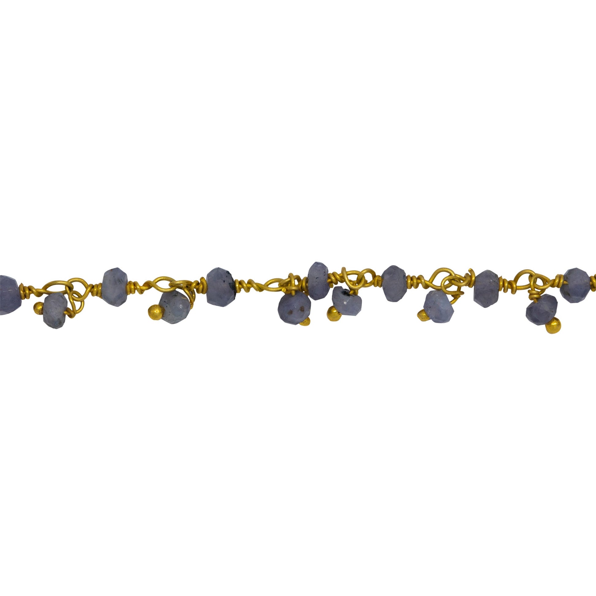 Chain by Foot. Brass Gold Plated 3.53mm Width by 2.43mm Length Natural Hand Cut Iolite Stone, With One of 2.88mm Width by 2.33mm Length Iolite Stone Hanging off the Chain, Gem Stone Chain. Price per: 1 Inch.