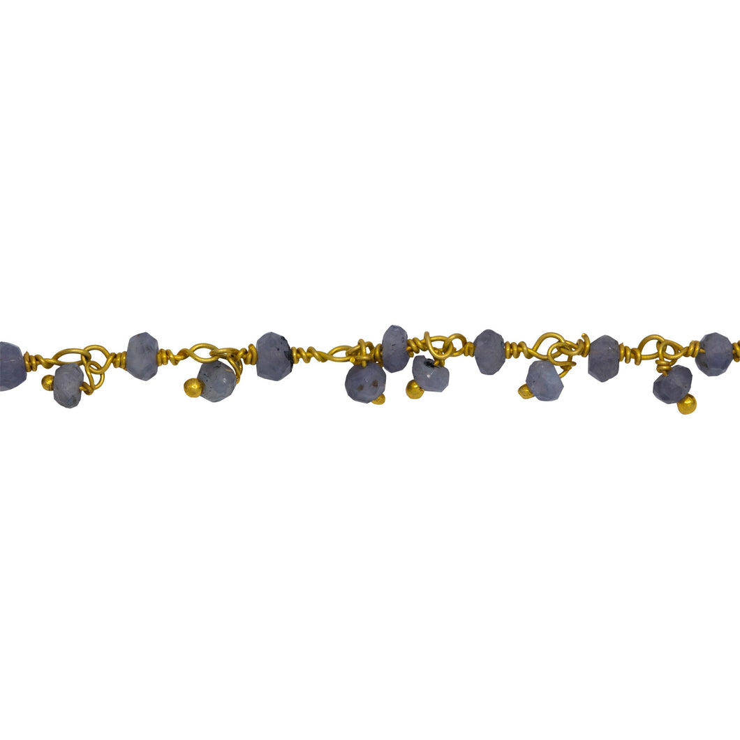 Chain by Foot. Brass Gold Plated 3.53mm Width by 2.43mm Length Natural Hand Cut Iolite Stone, With One of 2.88mm Width by 2.33mm Length Iolite Stone Hanging off the Chain, Gem Stone Chain. Price per: 1 Inch.