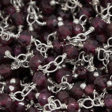 Load image into Gallery viewer, Brass Silver Plated 3.53mm Width by 2.35mm Length Natural Hand Cut Garnet Stone, With One of 3.22mm Width by 2.60mm Length Garnet Stone Hanging off the Chain, Gem Stone Chain. Price per: 1 Inch.
