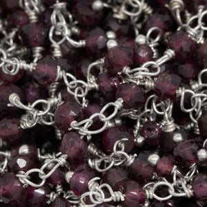 Brass Silver Plated 3.53mm Width by 2.35mm Length Natural Hand Cut Garnet Stone, With One of 3.22mm Width by 2.60mm Length Garnet Stone Hanging off the Chain, Gem Stone Chain. Price per: 1 Inch.