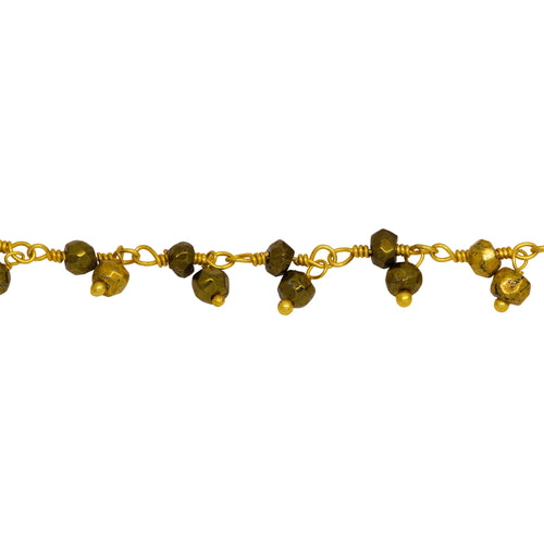 Chain by Foot. Brass Gold Plated 3.53mm Width by 2.61mm Length Natural Hand Cut Pyrite Stone, With One of 3.01mm Width by 2.56mm Length Pyrite Stone Hanging off the Chain, Gem Stone Chain. Price per: 1 Inch.