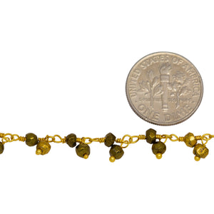 Brass Gold Plated 3.53mm Width by 2.61mm Length Natural Hand Cut Pyrite Stone, With One of 3.01mm Width by 2.56mm Length Pyrite Stone Hanging off the Chain, Gem Stone Chain. Price per: 1 Inch.