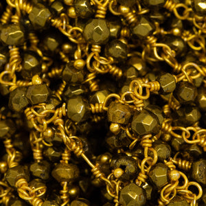 Brass Gold Plated 3.53mm Width by 2.61mm Length Natural Hand Cut Pyrite Stone, With One of 3.01mm Width by 2.56mm Length Pyrite Stone Hanging off the Chain, Gem Stone Chain. Price per: 1 Inch.