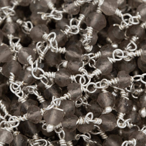 Brass Silver Plated 3.29mm Width by 2.35mm Length Natural Hand Cut Smoky Quartz Stone, With One of 3.02mm Width by 2.48mm Length Smoky Quartz Stone Hanging off the Chain, Gem Stone Chain. Price per: 1 Inch.