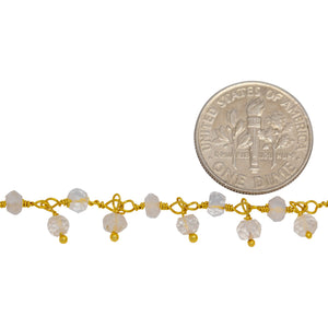 Brass Gold Plated 3.61mm Width by 3.12mm Length Natural Hand Cut Crystal Stone, With One of 3.76mm Width by 2.92mm Length Crystal Stone Hanging off the Chain, Gem Stone Chain. Price per: 1 Inch.