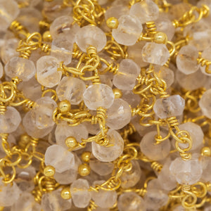 Brass Gold Plated 3.61mm Width by 3.12mm Length Natural Hand Cut Crystal Stone, With One of 3.76mm Width by 2.92mm Length Crystal Stone Hanging off the Chain, Gem Stone Chain. Price per: 1 Inch.