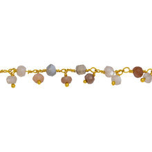 Load image into Gallery viewer, Chain by Foot. Brass Gold Plated 3.61mm Width by 2.25mm Length Natural Hand Cut Moon Stone, With One of 3.43mm Width by 2.35mm Length Moon Stone Hanging off the Chain, Gem Stone Chain. Price per: 1 Inch.

