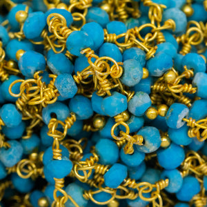 Brass Gold Plated 3.15mm Width by 2.15mm Length Natural Hand Cut Turquoise Stone, With One of 3.04mm Width by 2.55mm Length Turquoise Stone Hanging off the Chain, Gem Stone Chain. Price per: 1 Inch.