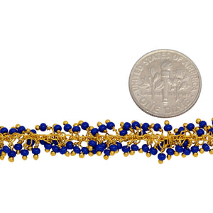 Brass Gold Plated 1.7mm Width by 2.35mm Length Cable Chain, With Two of 2.0mm Width / Length Lapis Shade Seed Bead Hanging off the Chain, Gem Stone Chain. Price per: 1 Inch.