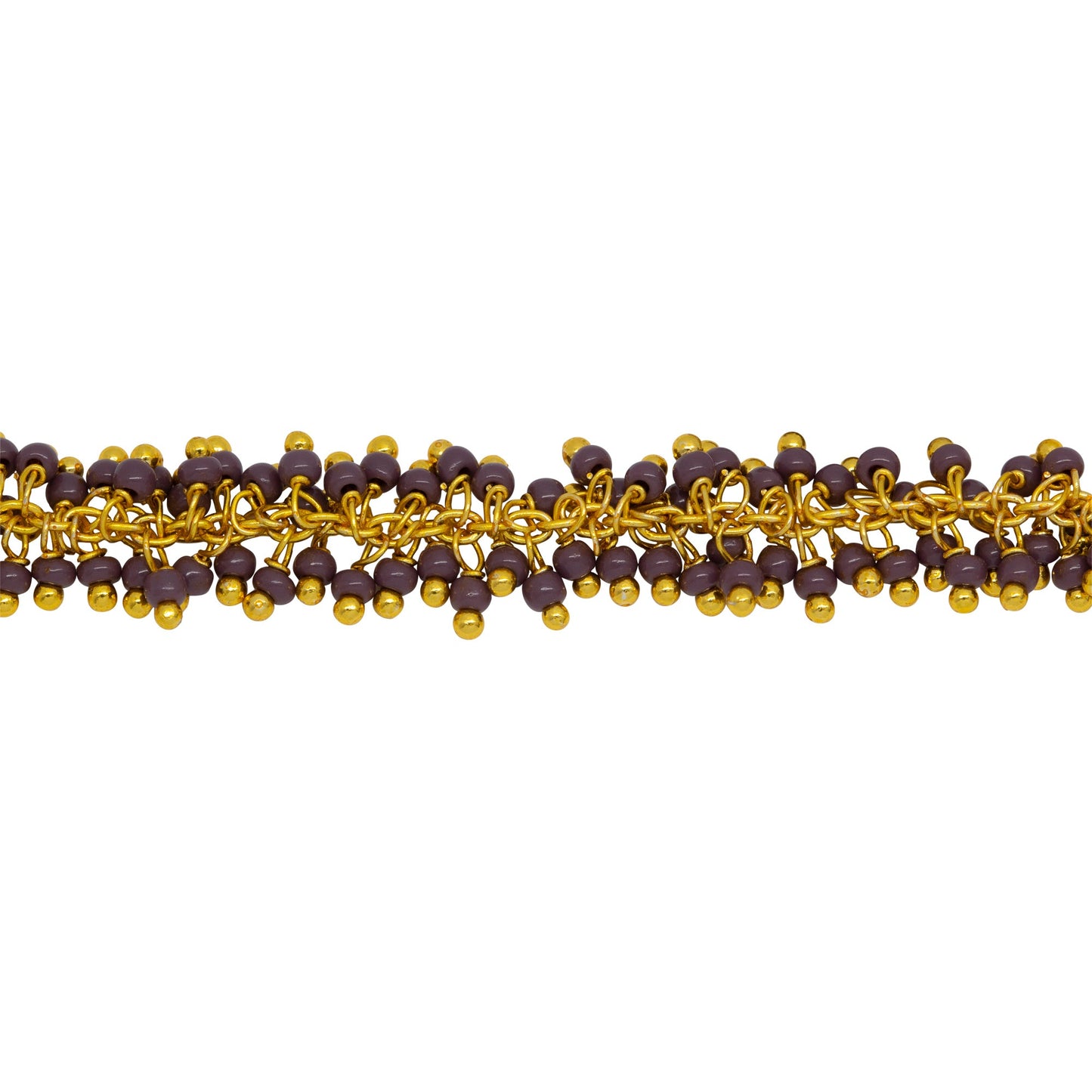 Chain by Foot. Brass Gold Plated 1.7mm Width by 2.35mm Cable Chain, With Two of 2.0mm Width / Length Sugilite Shade Seed Bead Hanging off the Chain, Gem Stone Chain. Price per: 1 Inch.