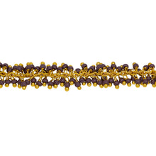 Load image into Gallery viewer, Chain by Foot. Brass Gold Plated 1.7mm Width by 2.35mm Cable Chain, With Two of 2.0mm Width / Length Sugilite Shade Seed Bead Hanging off the Chain, Gem Stone Chain. Price per: 1 Inch.
