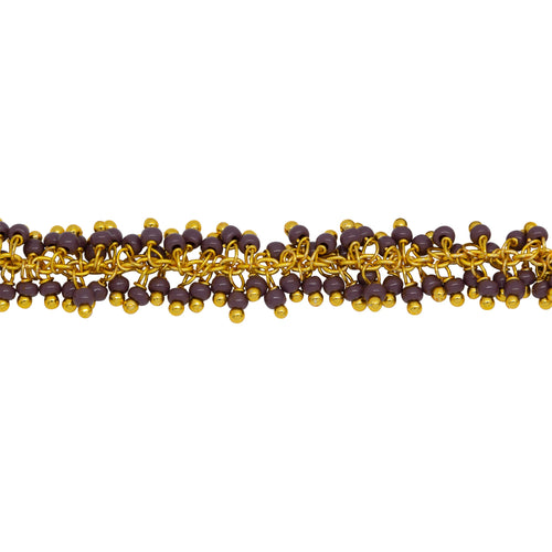 Chain by Foot. Brass Gold Plated 1.7mm Width by 2.35mm Cable Chain, With Two of 2.0mm Width / Length Sugilite Shade Seed Bead Hanging off the Chain, Gem Stone Chain. Price per: 1 Inch.