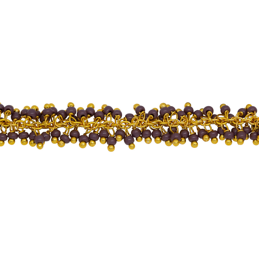 Chain by Foot. Brass Gold Plated 1.7mm Width by 2.35mm Cable Chain, With Two of 2.0mm Width / Length Sugilite Shade Seed Bead Hanging off the Chain, Gem Stone Chain. Price per: 1 Inch.