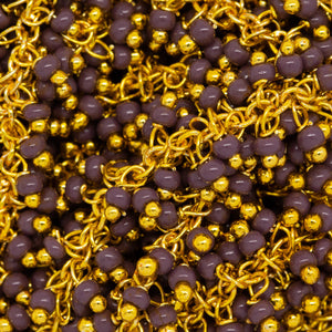 Brass Gold Plated 1.7mm Width by 2.35mm Length Cable Chain, With Two of 2.0mm Width / Length Sugilite Shade Seed Bead Hanging off the Chain, Gem Stone Chain. Price per: 1 Inch.