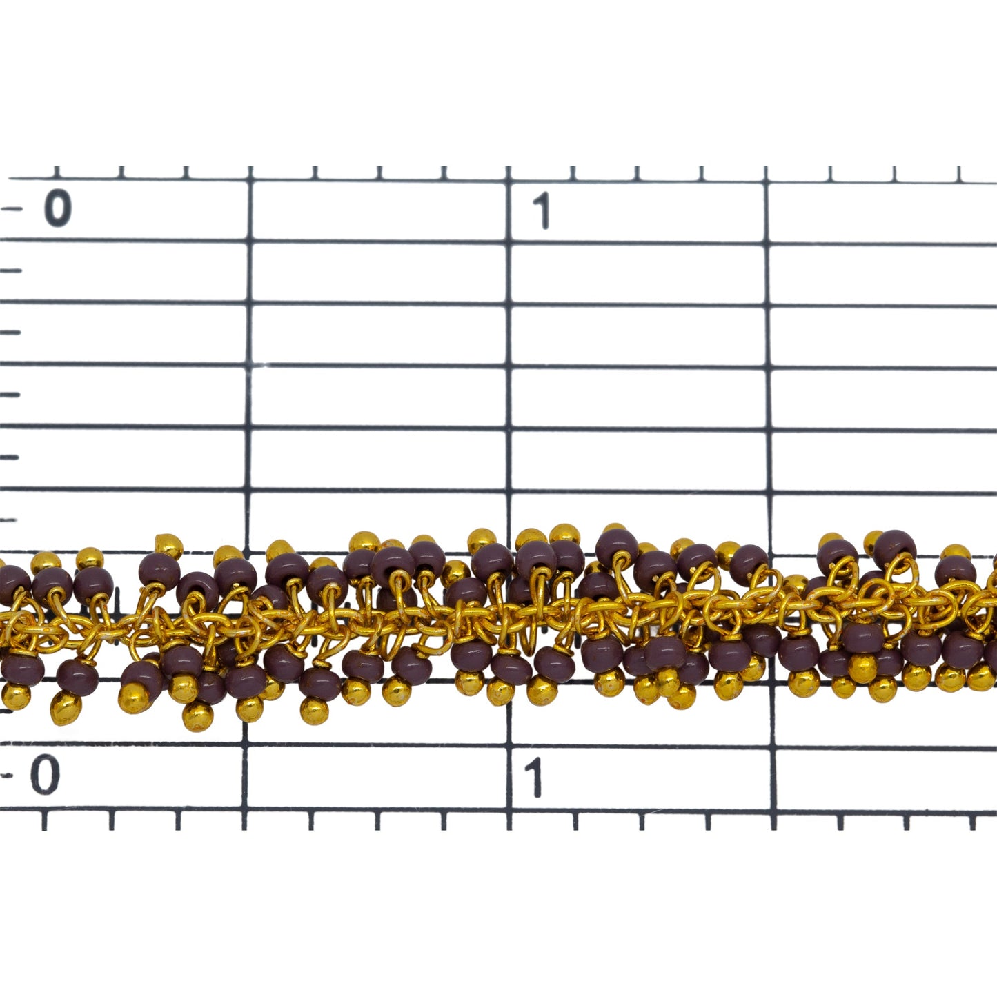 Brass Gold Plated 1.7mm Width by 2.35mm Length Cable Chain, With Two of 2.0mm Width / Length Sugilite Shade Seed Bead Hanging off the Chain, Gem Stone Chain. Price per: 1 Inch.