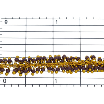 Brass Gold Plated 1.7mm Width by 2.35mm Length Cable Chain, With Two of 2.0mm Width / Length Sugilite Shade Seed Bead Hanging off the Chain, Gem Stone Chain. Price per: 1 Inch.