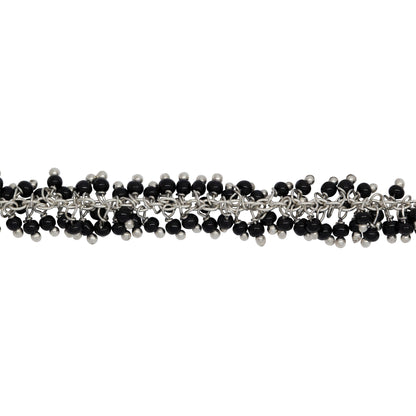 Chain by Foot. Brass Silver Plated 1.7mm Width by 2.35mm Cable Chain, With Two of 2.0mm Width by 1.71mm Length Black Spinel Shade Seed Bead Hanging off the Chain, Gem Stone Chain. Price per: 1 Inch.