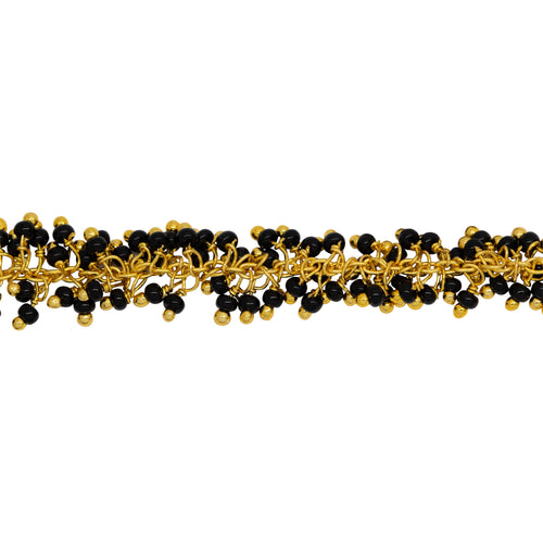 Chain by Foot. Brass Gold Plated 1.7mm Width by 2.35mm Cable Chain, With Two of 2.0mm Width by 1.65mm Length Black Spinel Shade Seed Bead Hanging off the Chain, Gem Stone Chain. Price per: 1 Inch.