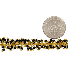 Load image into Gallery viewer, Brass Gold Plated 1.7mm Width by 2.35mm Length Cable Chain, With Two of 2.0mm Width by 1.65mm Length Black Spinel Shade Seed Bead Hanging off the Chain, Gem Stone Chain. Price per: 1 Inch.
