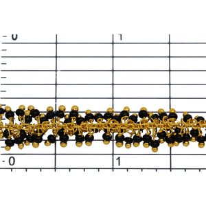 Brass Gold Plated 1.7mm Width by 2.35mm Length Cable Chain, With Two of 2.0mm Width by 1.65mm Length Black Spinel Shade Seed Bead Hanging off the Chain, Gem Stone Chain. Price per: 1 Inch.