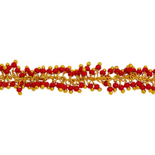 Load image into Gallery viewer, Chain by Foot. Brass Gold Plated 1.31mm Width by 2.75mm Cable Chain, With Two of 2.0mm Width by 1.6mm Length Coral Seed Bead Hanging off the Chain, Gem Stone Chain. Price per: 1 Inch.
