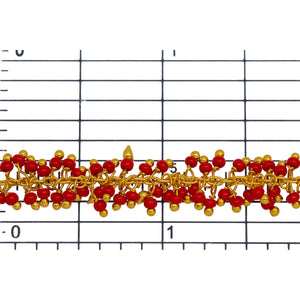 Brass Gold Plated 1.31mm Width by 2.75mm Length Cable Chain, With Two of 2.0mm Width by 1.6mm Length Coral Seed Bead Hanging off the Chain, Gem Stone Chain. Price per: 1 Inch.