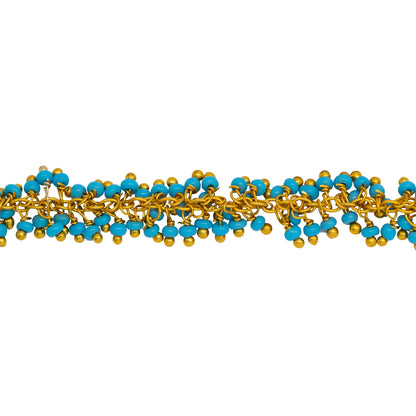 Chain by Foot. Brass Gold Plated 1.56mm Width by 2.75mm Cable Chain, With Two of 2.0mm Width by 1.6mm Length Turquoise Seed Bead Hanging off the Chain, Gem Stone Chain. Price per: 1 Inch.