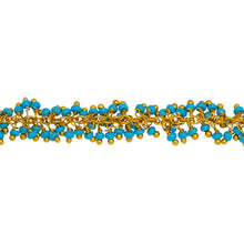 Load image into Gallery viewer, Chain by Foot. Brass Gold Plated 1.56mm Width by 2.75mm Cable Chain, With Two of 2.0mm Width by 1.6mm Length Turquoise Seed Bead Hanging off the Chain, Gem Stone Chain. Price per: 1 Inch.
